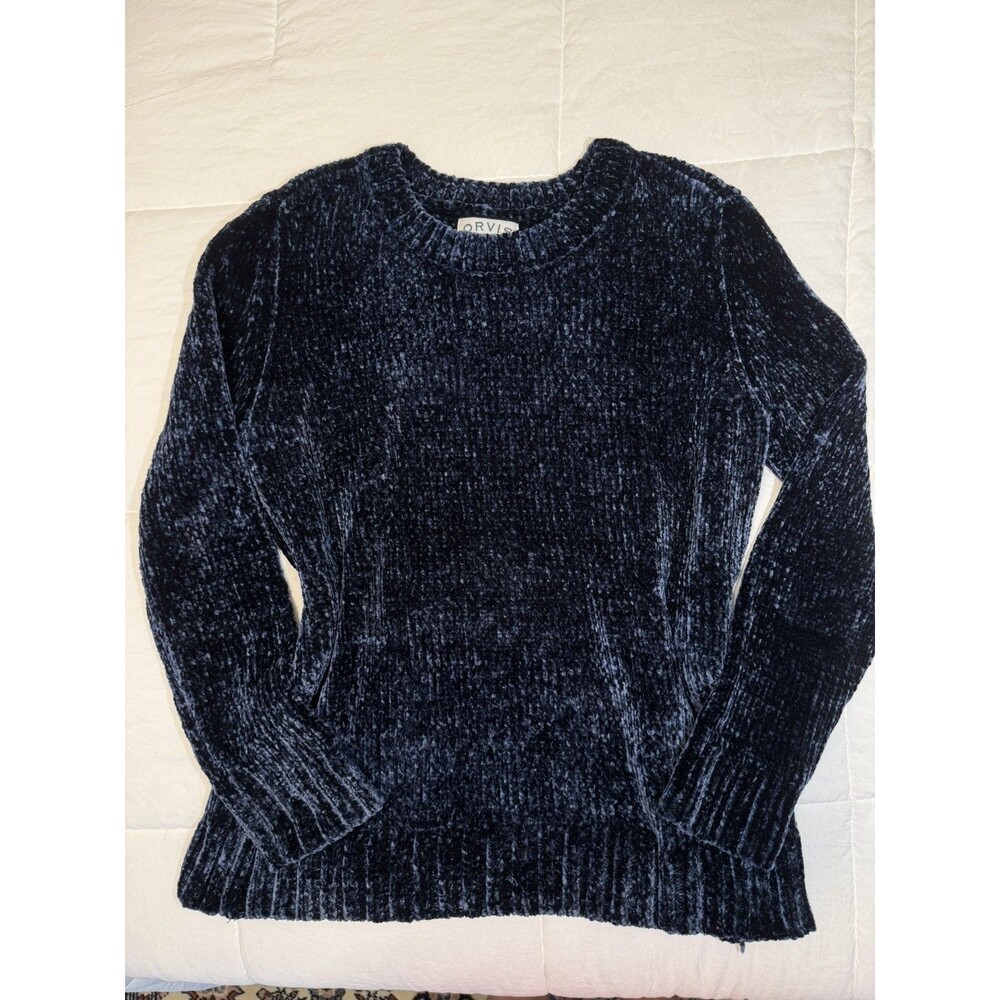 Orvis Pullover Chenille Sweater Women's Size M Blue Crew Neck Chunky Knit Plush